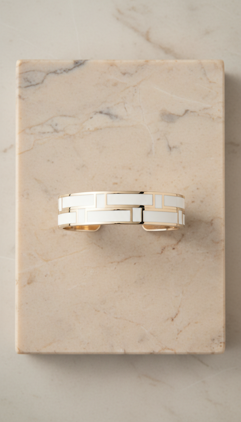 White Enamel Inlay Cuff